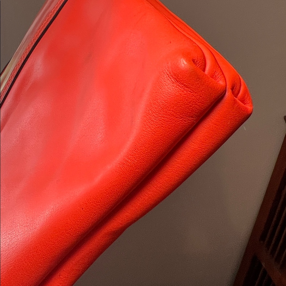 Kate Spade Saturday Bright Orange Leather Circle Tag Messenger Bag Purse Handbag - Picture 13 of 17